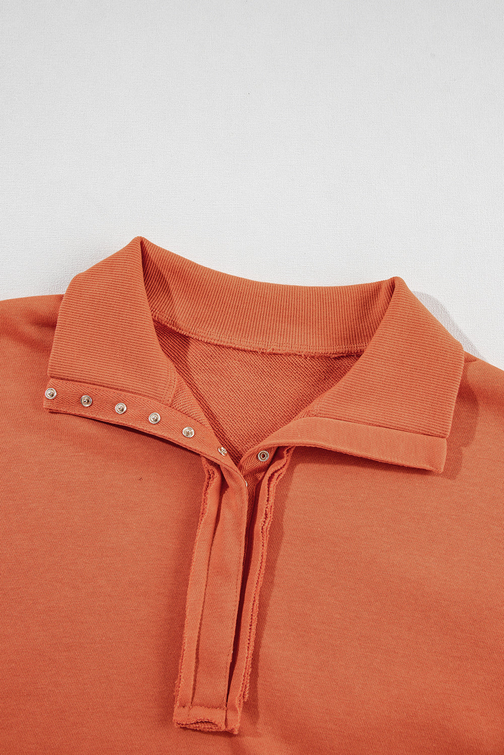 Buttoned Collared Raw Detail High Low Baggy Sweatshirt with Slits