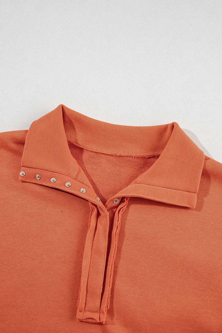 Buttoned Collared Raw Detail High Low Baggy Sweatshirt with Slits