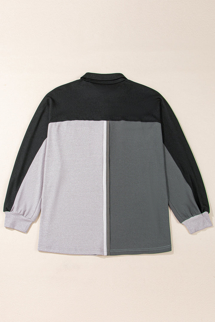 Colorblock Ribbed Collared Oversized Sweatshirt