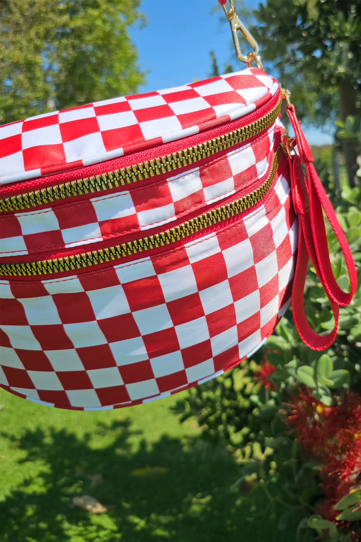 Checkered/Animal Spots Print Wide Strap Large Crossbody Bag