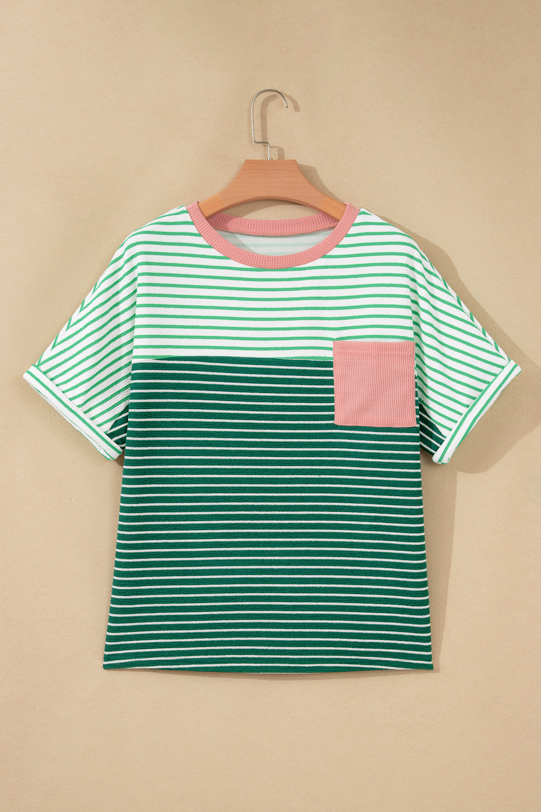 Green Stripe Contrast Print Color Block Detail Relaxed Tee