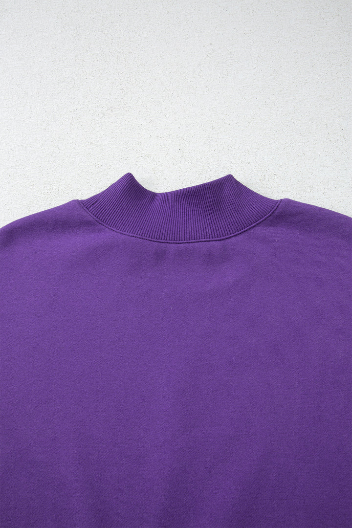 Tillandsia Purple Solid Color Oversized Mock Neck Sweatshirt
