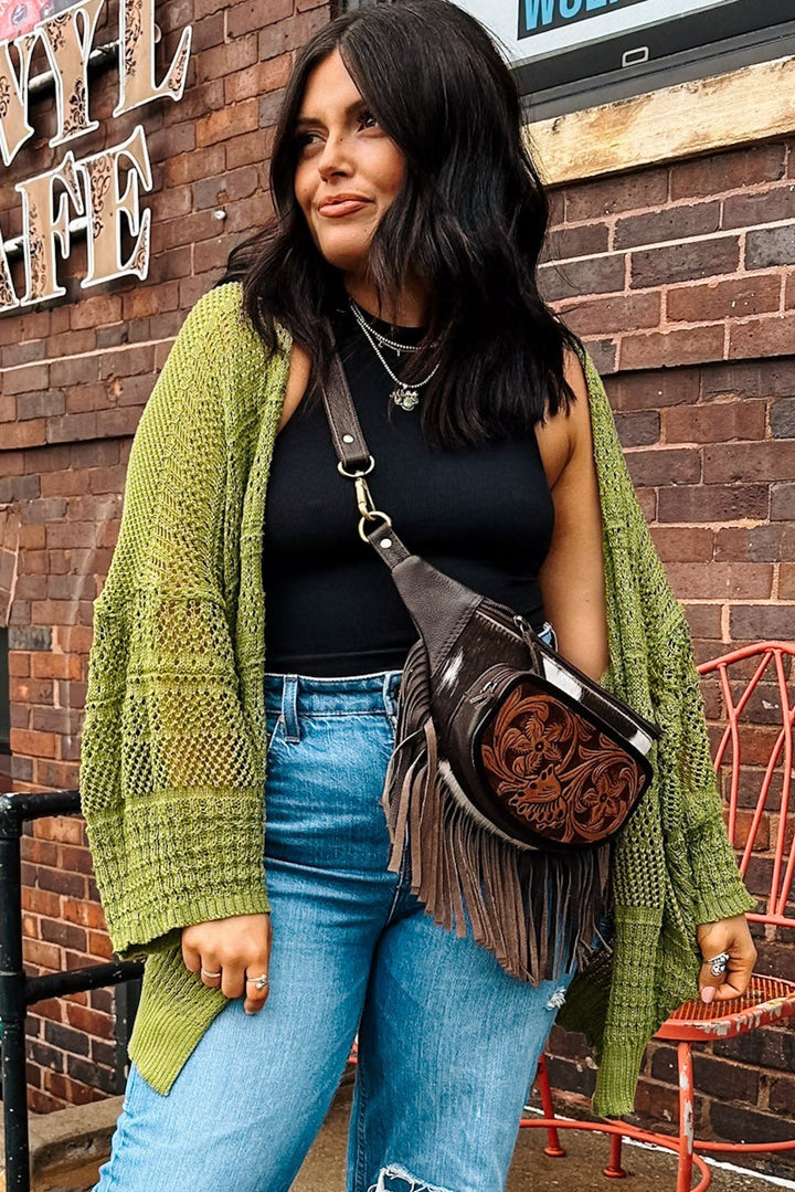 Oversize Crochet Knit Open Cardigan
