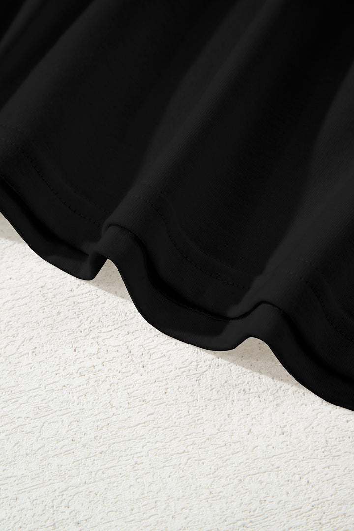 Black Solid Color Bow Tie Front Long Sleeve Plus Size Peplum Blouse