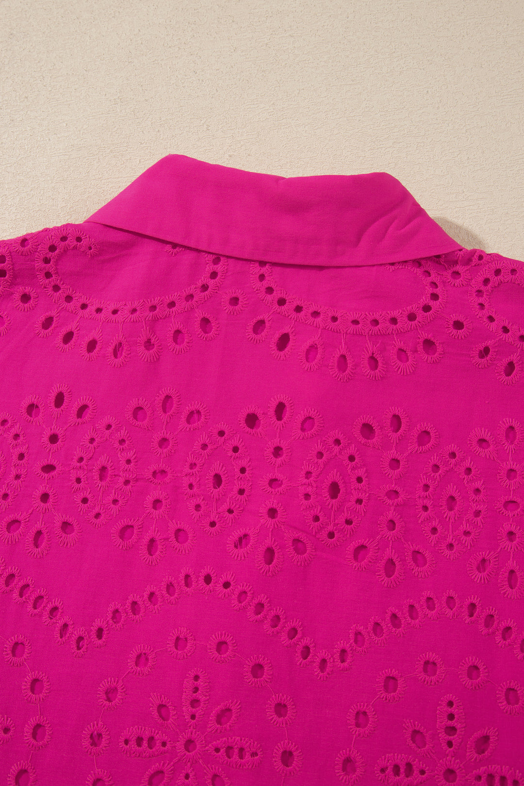 Chic Rose Red Solid Color Eyelet Embroidered Mini Dress