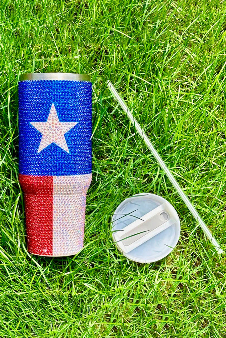 American Flag Star Full Rhinestone Handle Tumbler 40oz