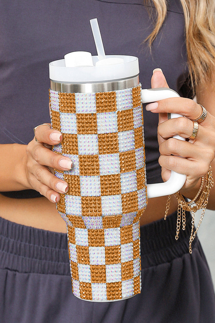 Full Rhinestone Checkerboard Handled Tumbler 40oz
