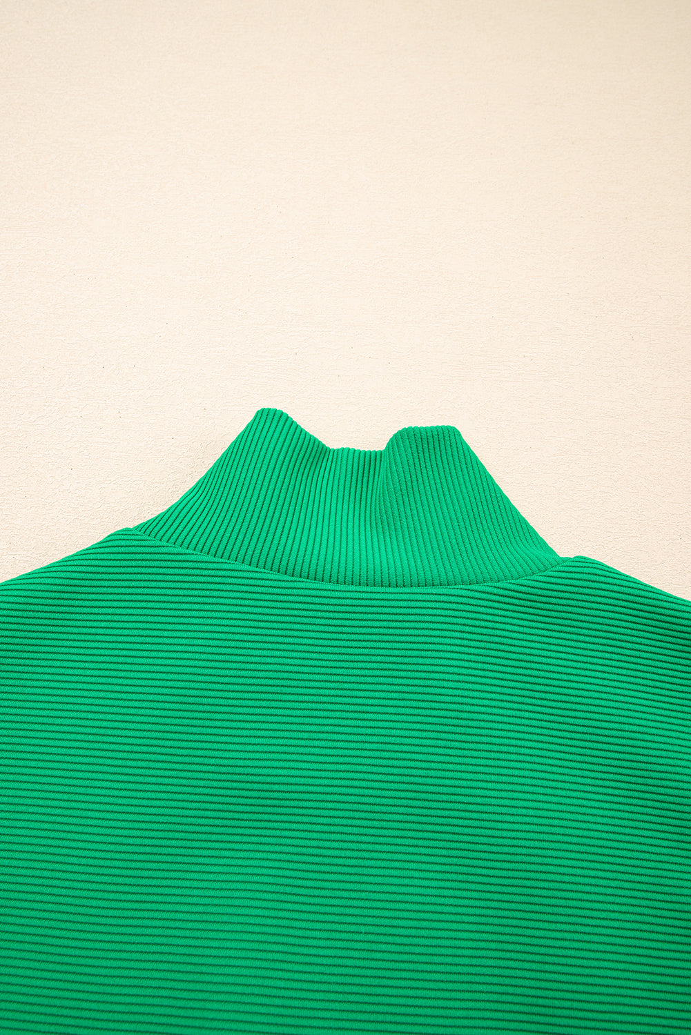 Bright Green Textured Short Sleeve Half Zip Drawstring Elastic Waistband Romper