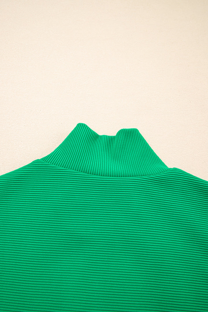 Bright Green Textured Short Sleeve Half Zip Drawstring Elastic Waistband Romper