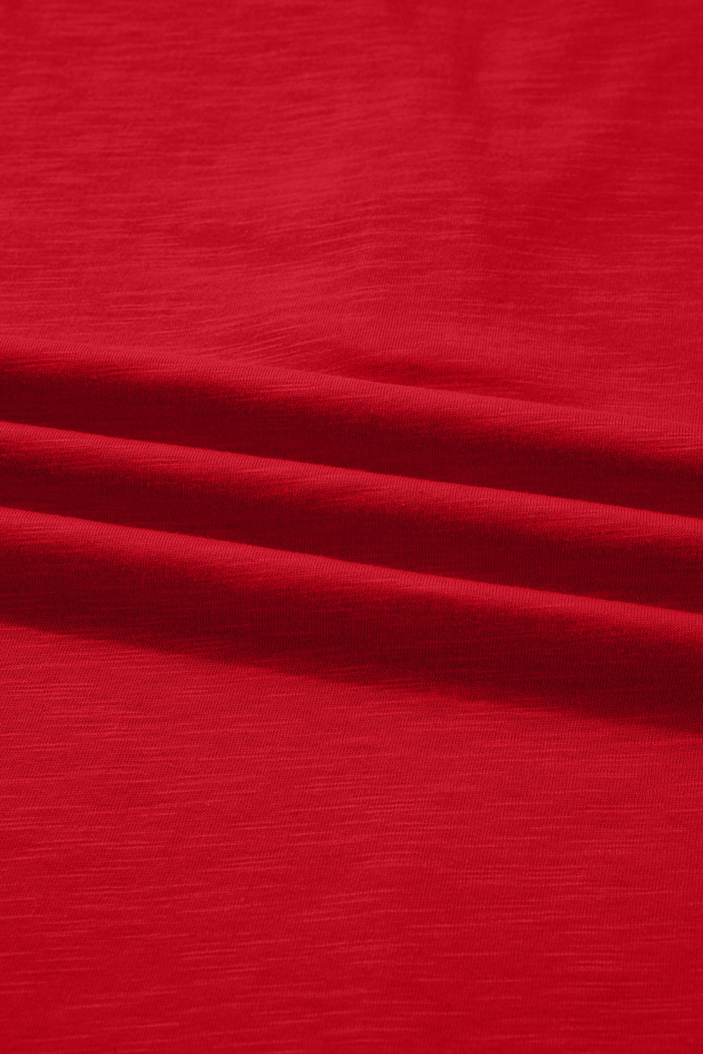 Racing Red Solid Color Button V Neck Long Sleeve Top