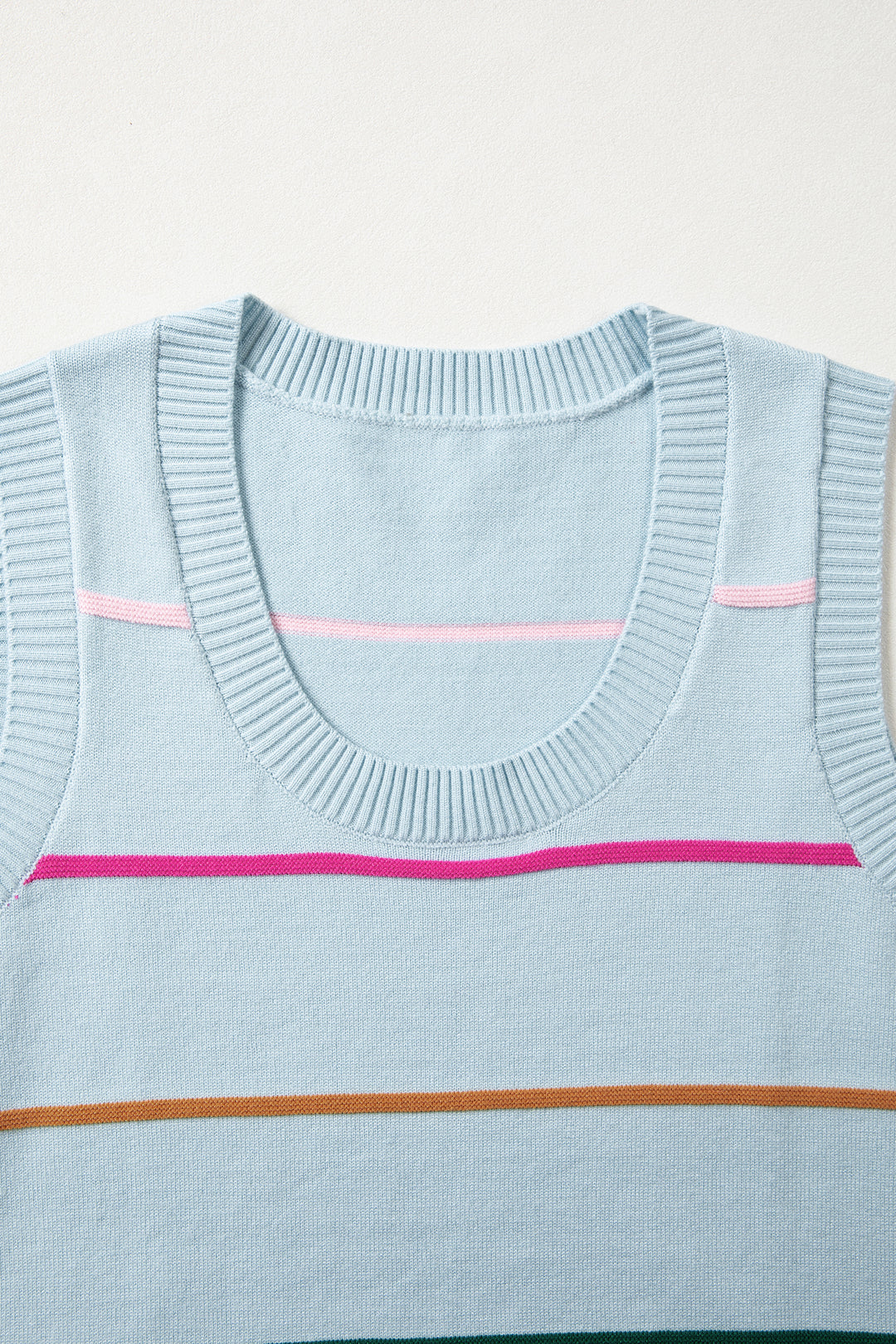 Sky Blue Stripe Round Neck Knitted Sweater Tank