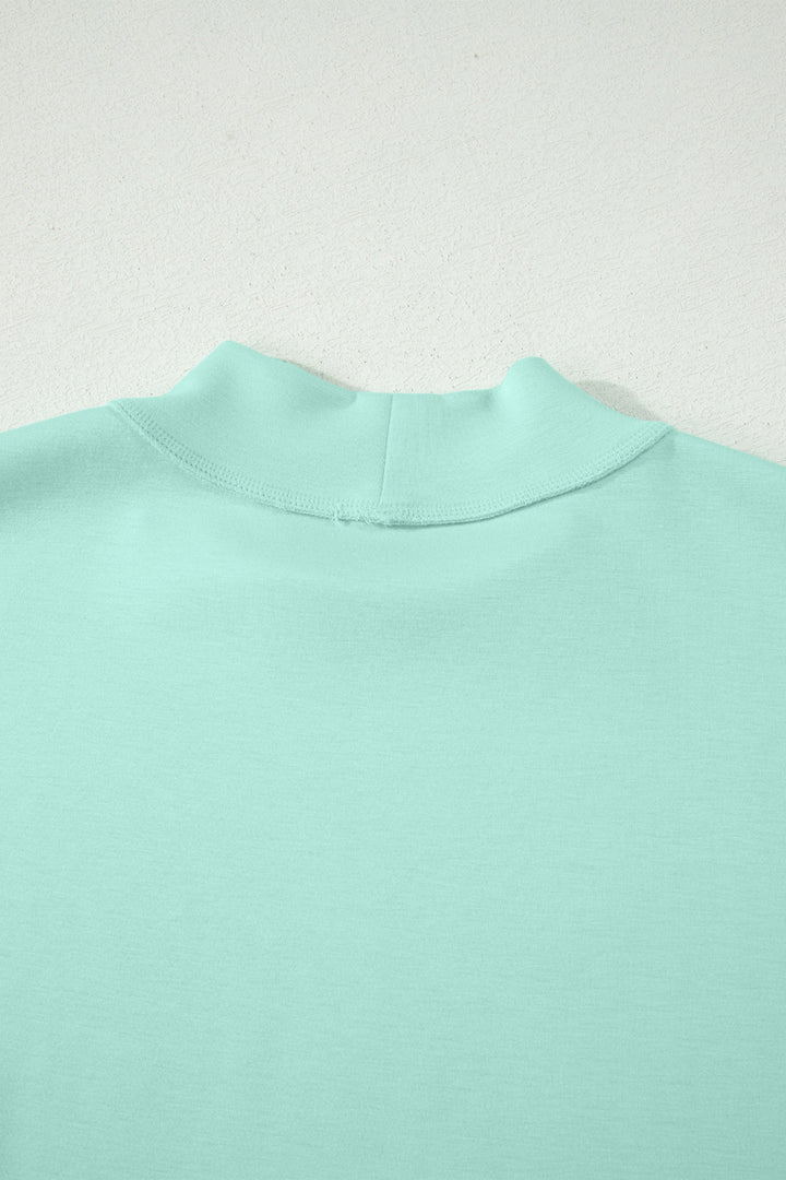 Moonlight Jade Solid Color Exposed Seam Mock Neck Oversize Tee Casual Shorts 2pcs Outfit