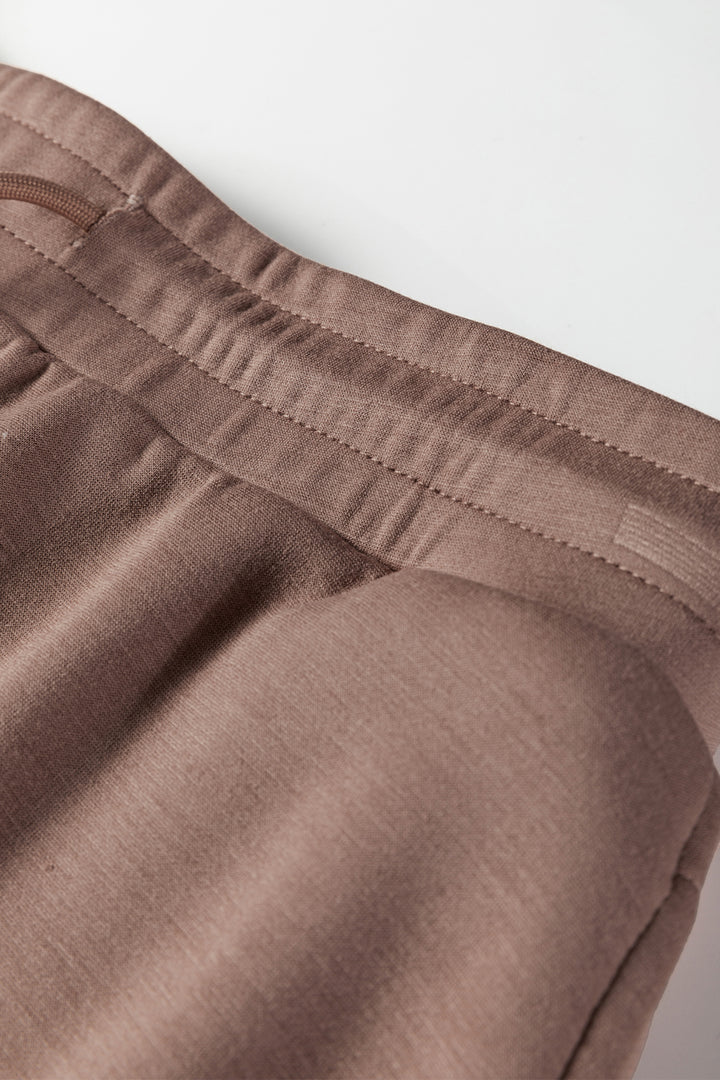 Coffee Solid Color Pullover Drawstring Mini Skirt 2pcs Outfit