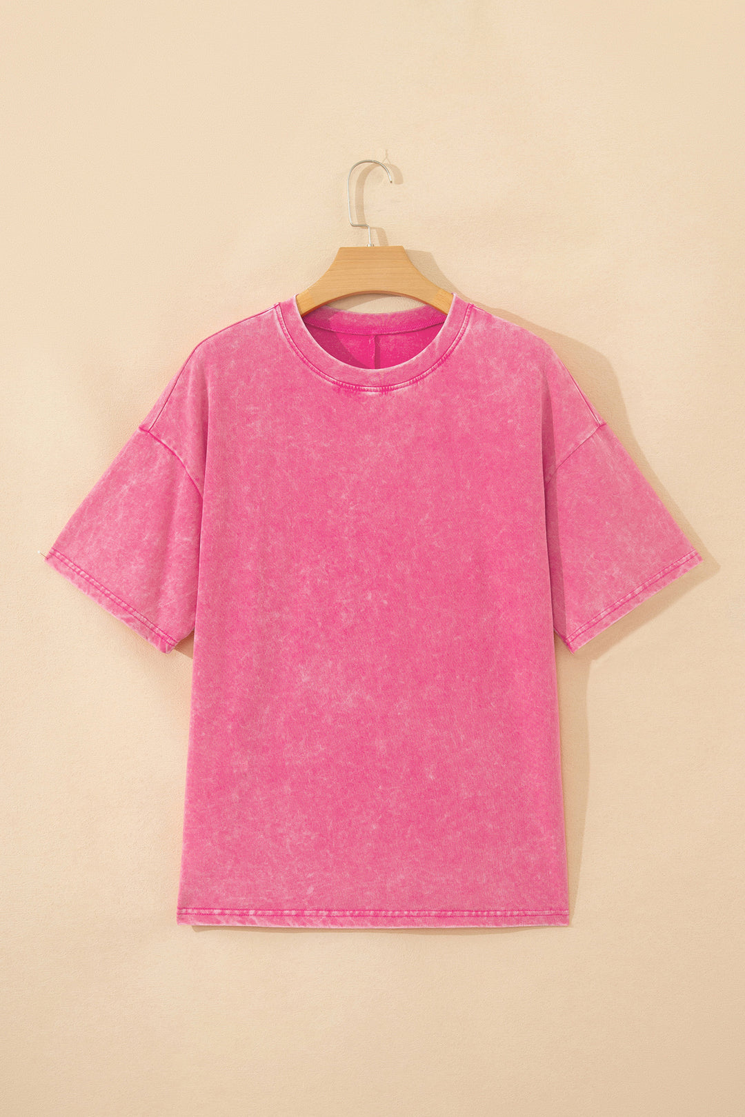 Pink Solid Color Cotton Mineral Washed Oversize Tee