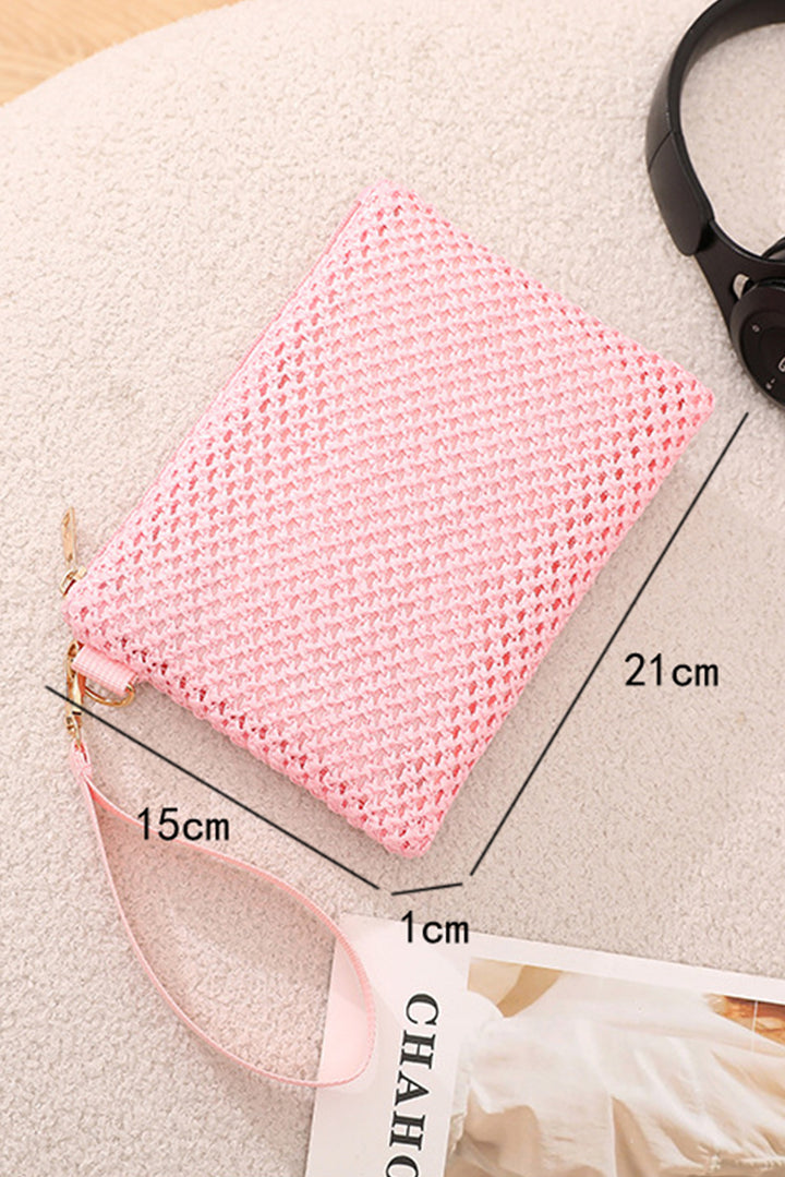 Woven Zipper Wrist Strap Square Handbag