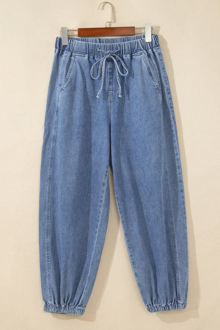 Dusk Blue Elastic Waist Harem Ankle Length Jeans
