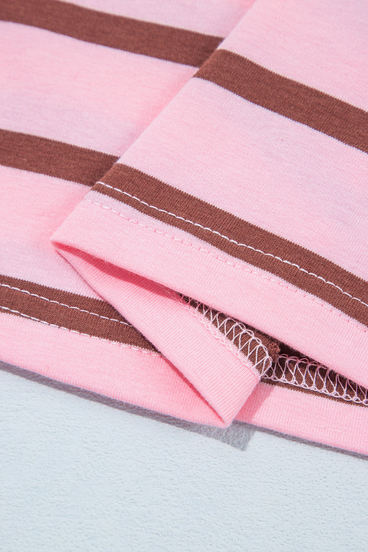 Pink Stripe Striped Long Sleeve Collar Shift Top