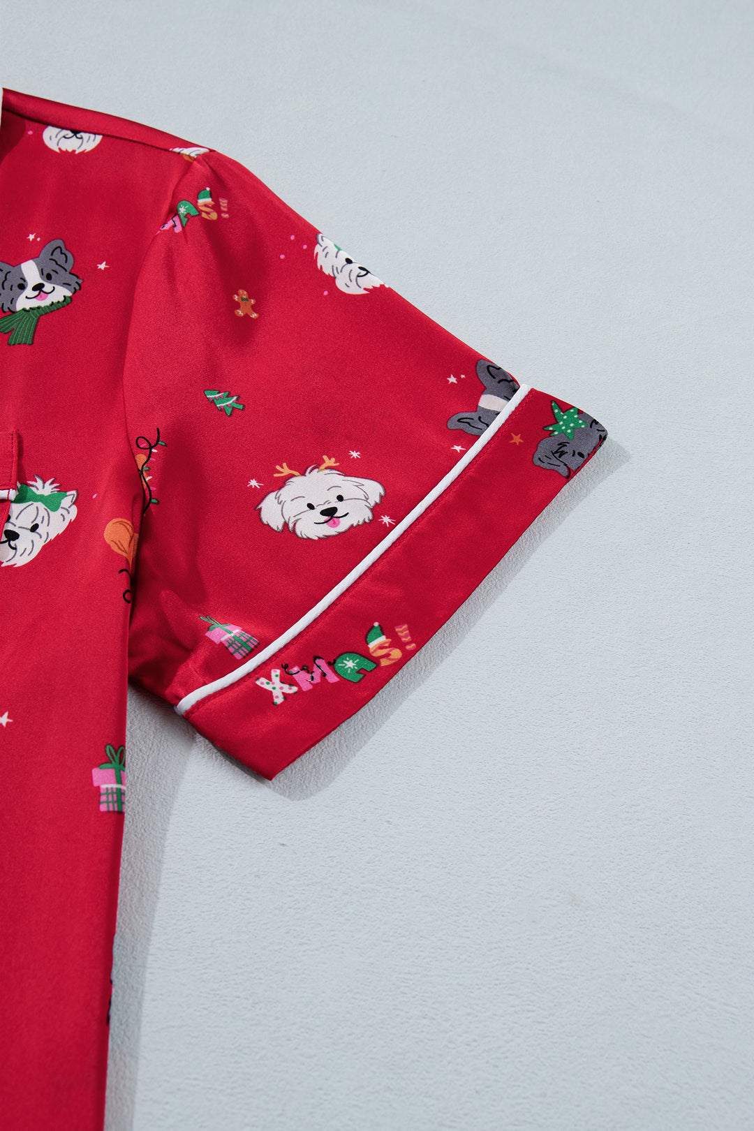 Racing Red Festive Dog Print Short Sleeve Two Piece Lounge Set