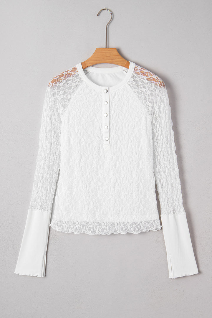 Sheer Lace Long Sleeve Slim Henley Top