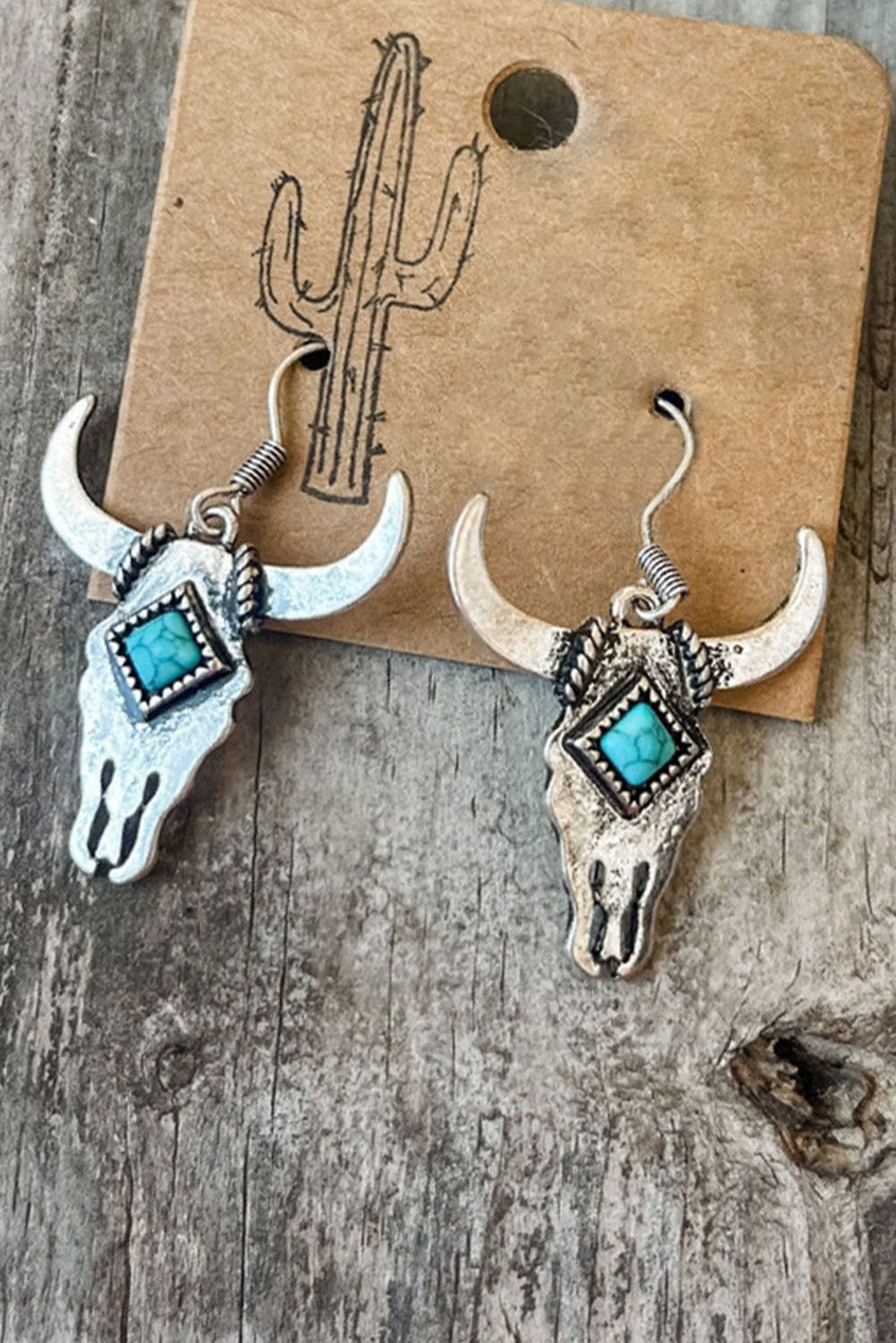 Boucles d'oreilles tête de taureau turquoise style western