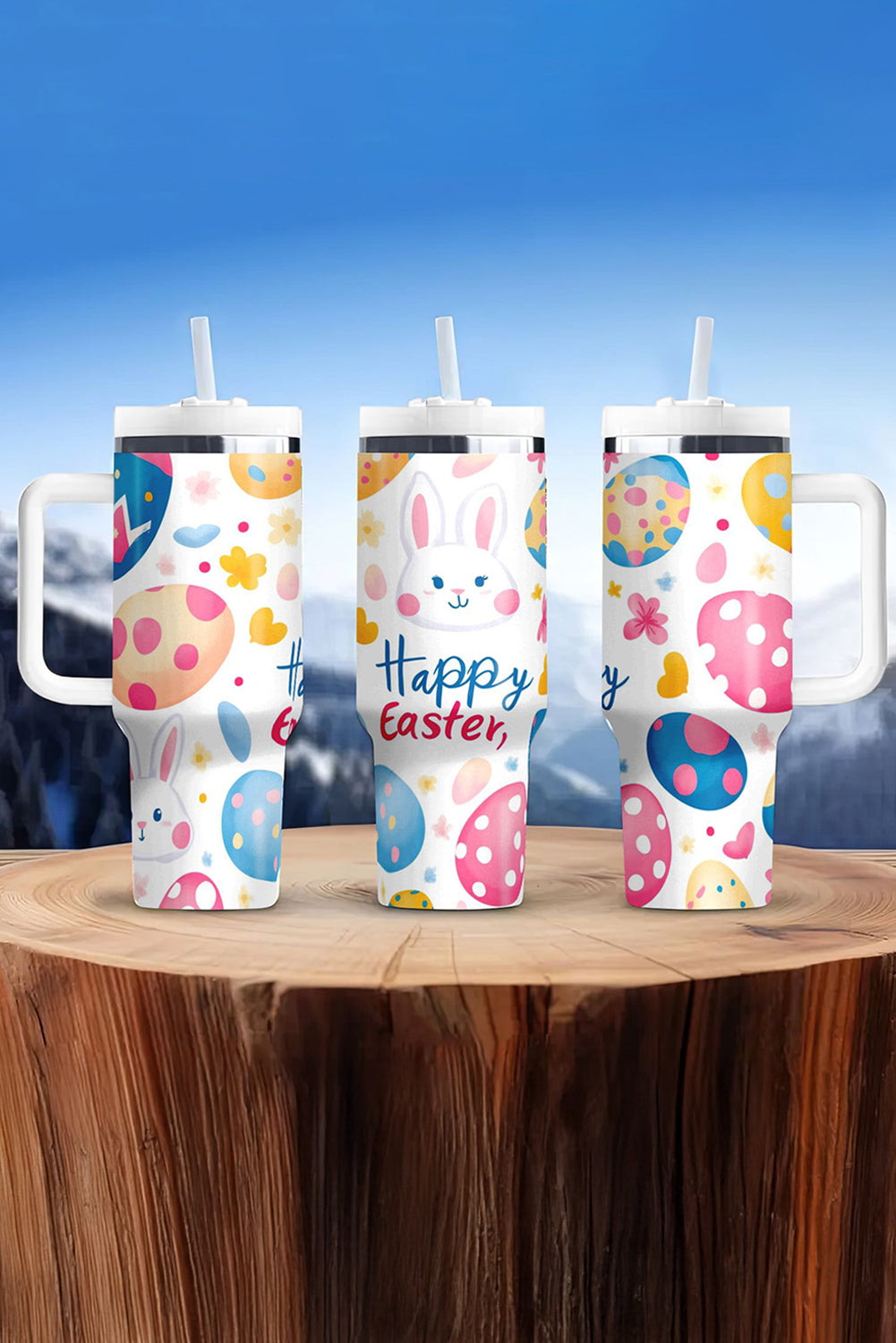 Gobelet isotherme imprimé « Joyeuses Pâques » avec œufs de lapin