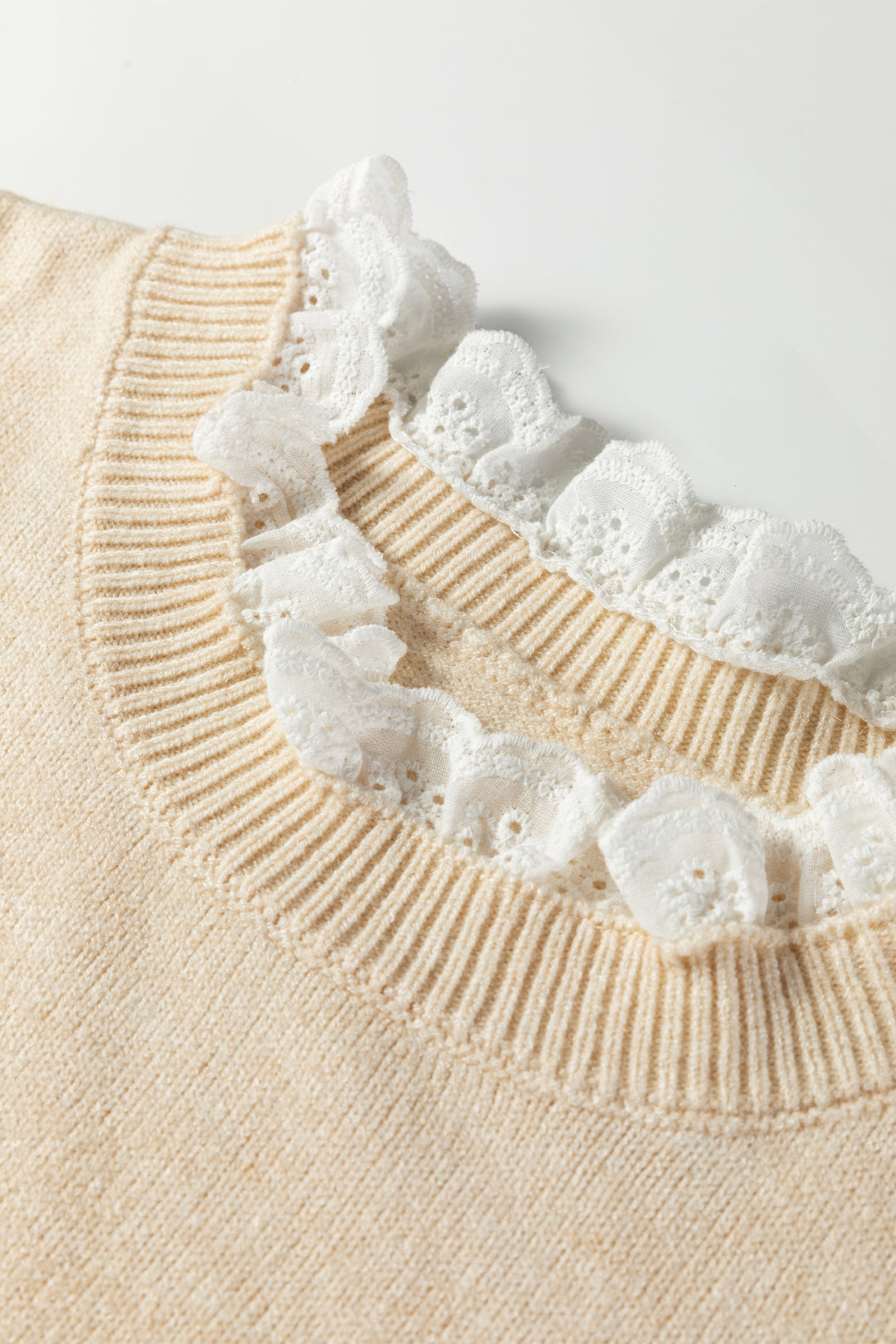 Lace Trim Patchwork Buttoned Cuffs Loose Sweater