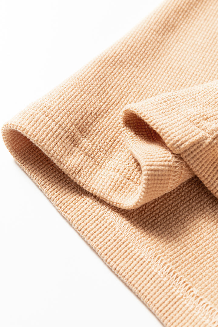 Color Block Thermal Textured Knit Drop Shoulder Henley Top