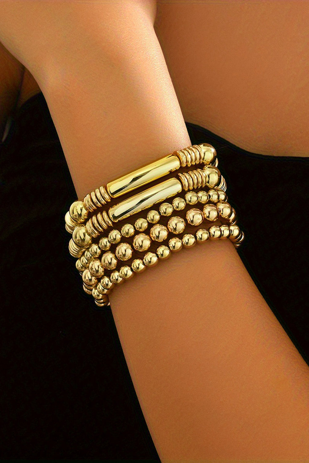 Elastisches Armbandset mit Perlen und mehrlagiger plattierter Legierung