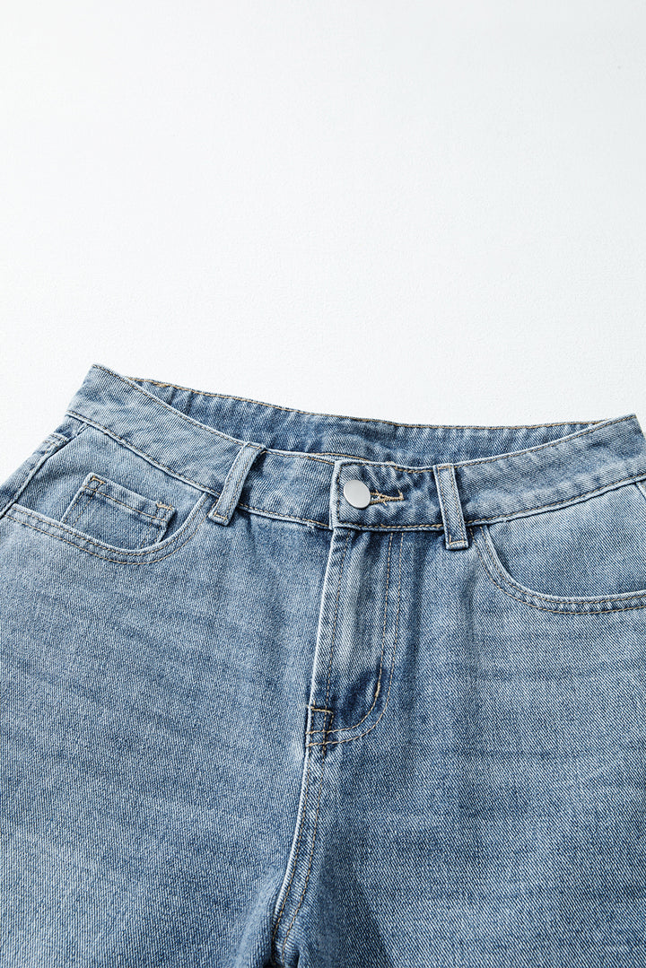 Dusk Blue Embroidered Cropped Wide Leg High Waist Jeans
