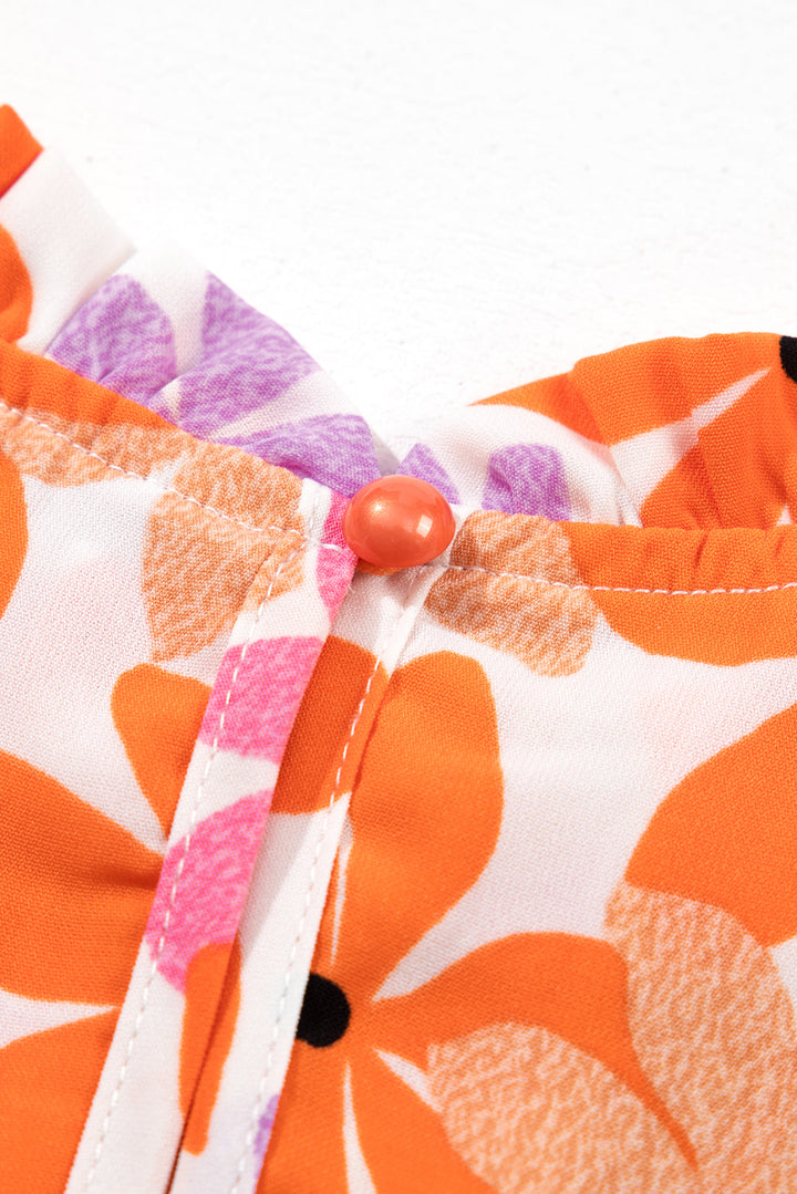 Ruffled Sleeve Smocked Floral Top