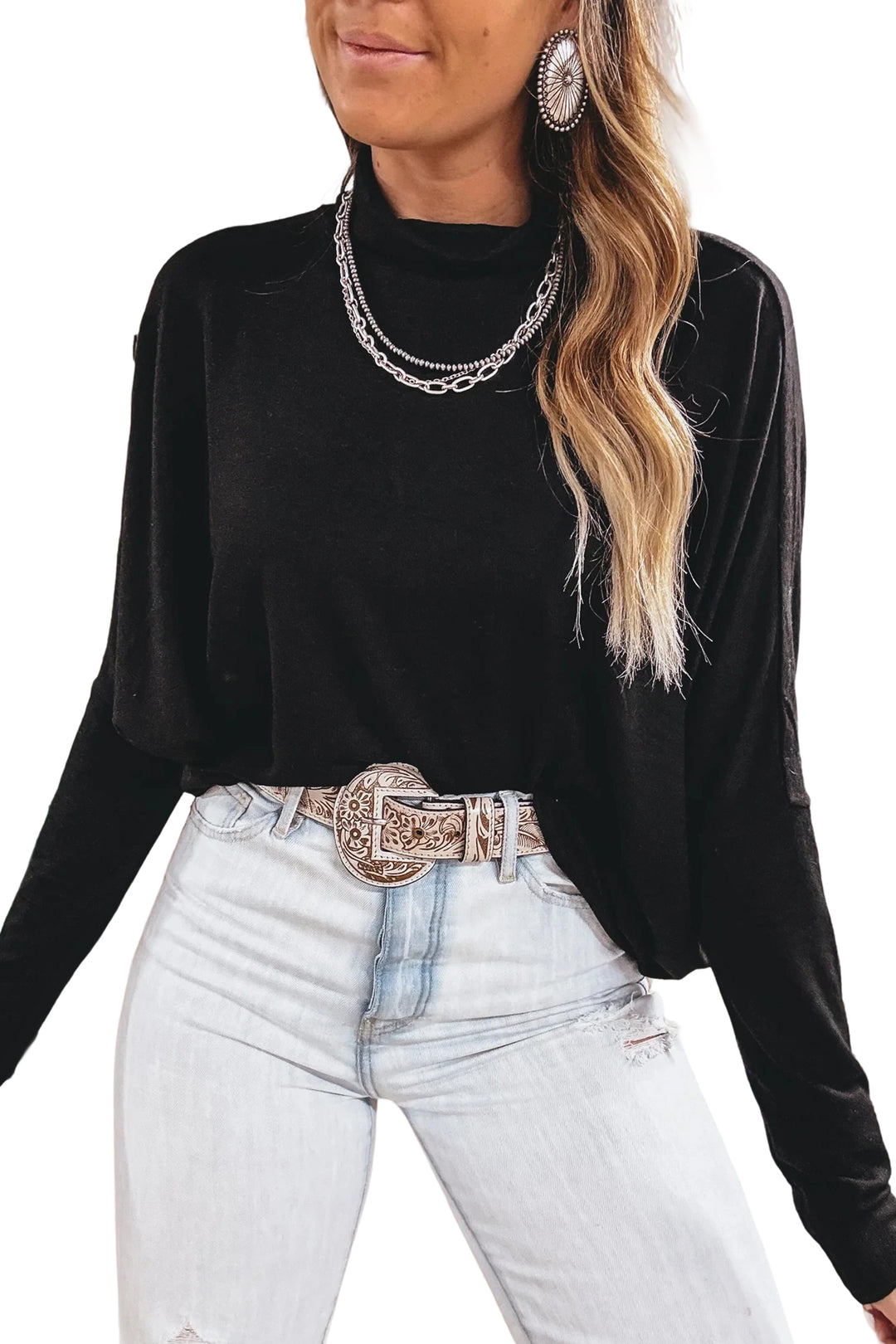 Black High Neck Long Sleeve Top