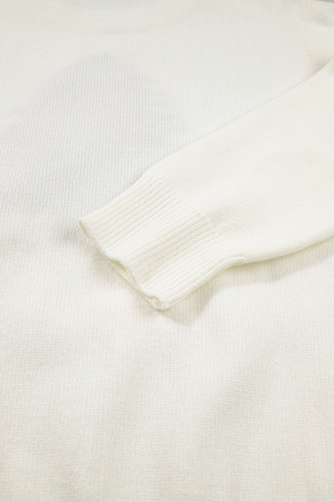 White Christmas Tree Bow Drop Shoulder Knit Sweater