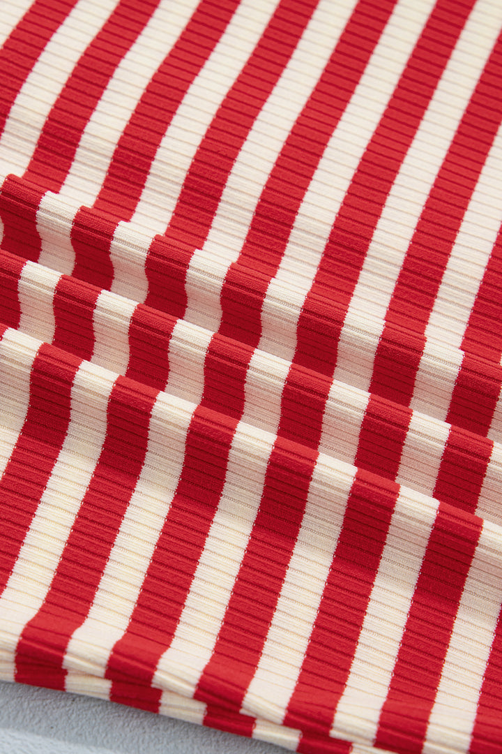 Red Stripe Buttoned Ribbed Knit Tank Top