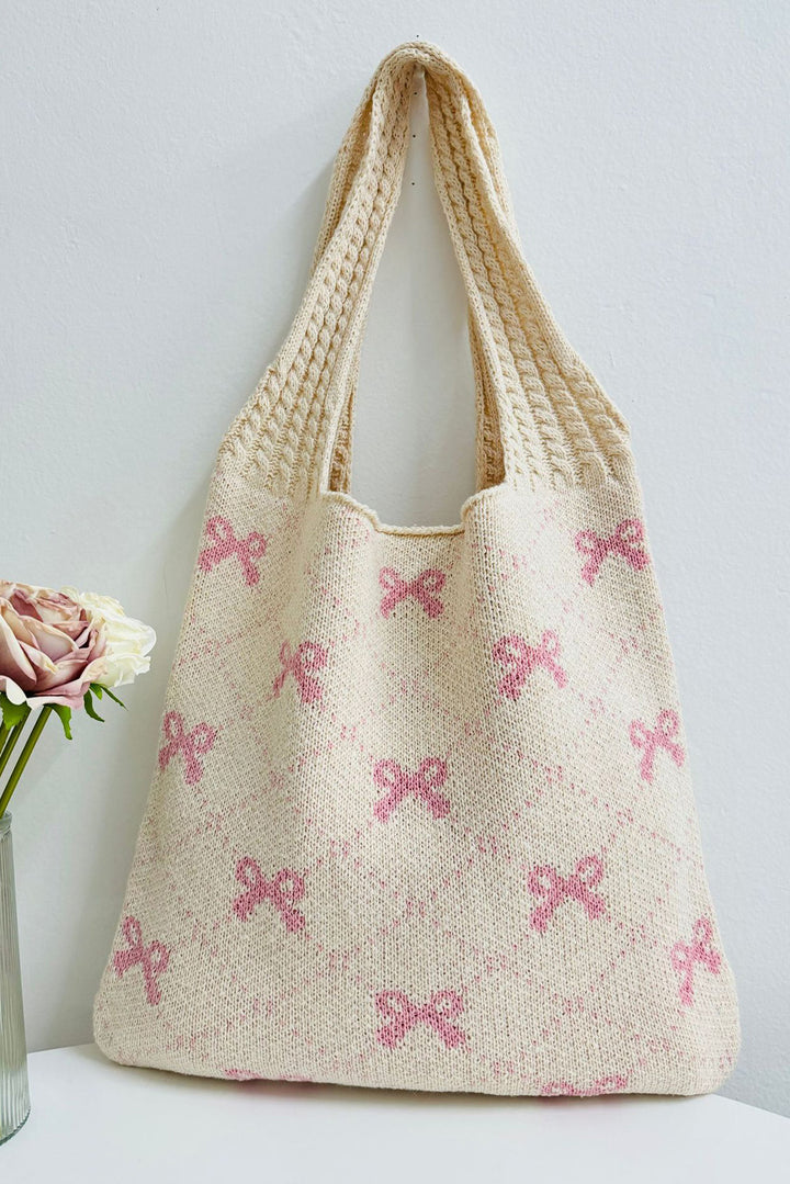 Sweet Bowknot Textured Strap Knit Shoulder Bag
