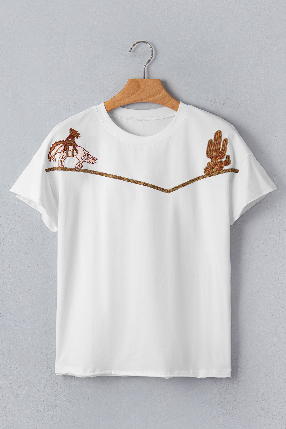 White Western Fashion Embroidered Casual Tee