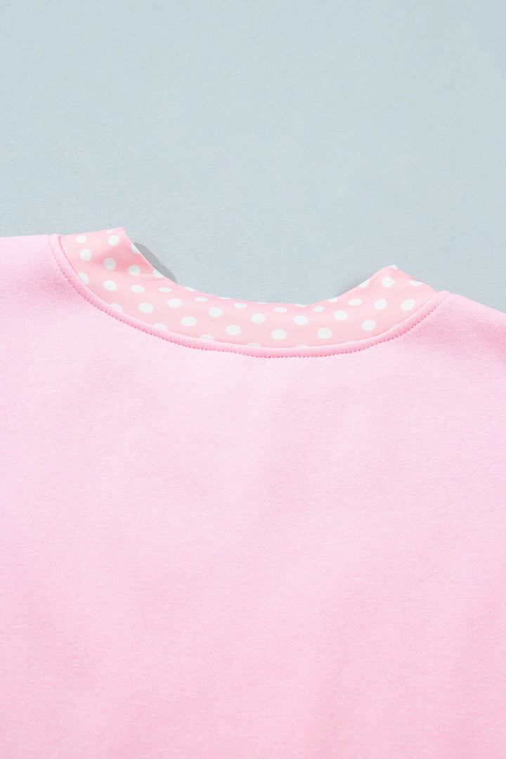 Pink Colorblock Polka Dot Contrast Trim Oversized Sweatshirt