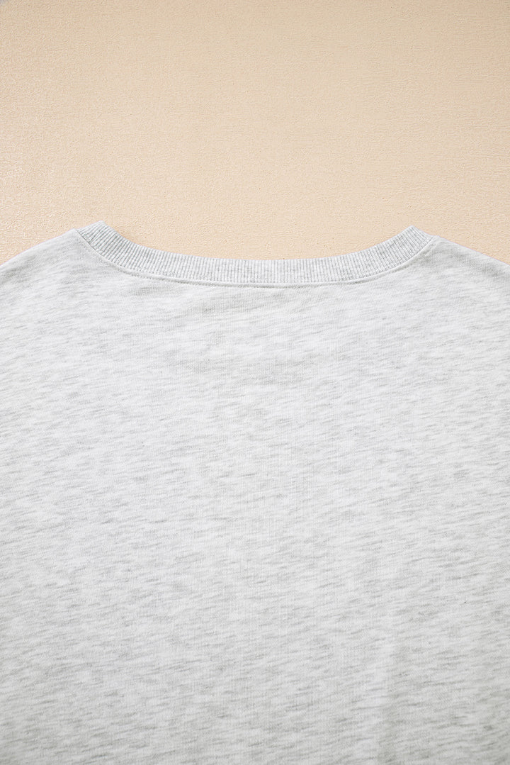 Light Grey Faded Varsity Print Loose Pullover Top