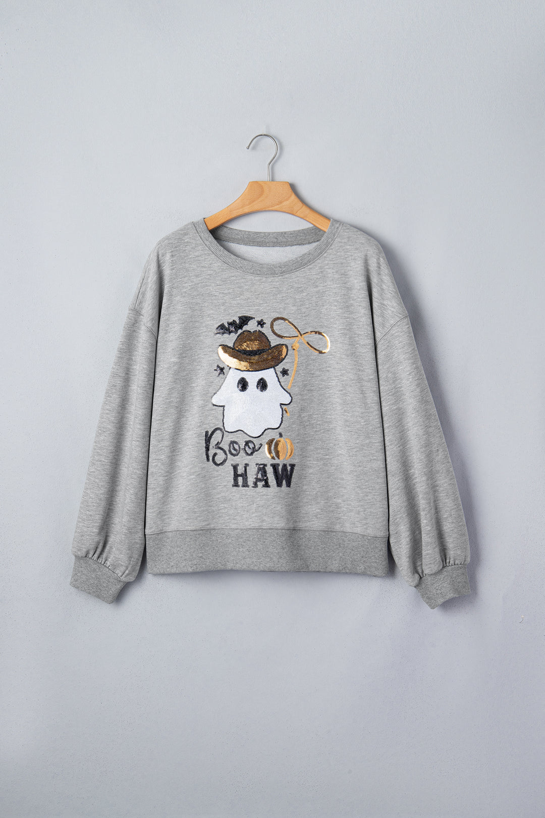 Medium Grey Sequin Western Ghost Print Sweatshirt