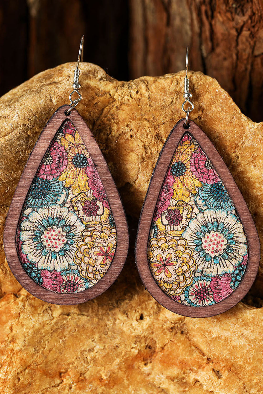 Contrast Trim Floral Print Drop Earrings