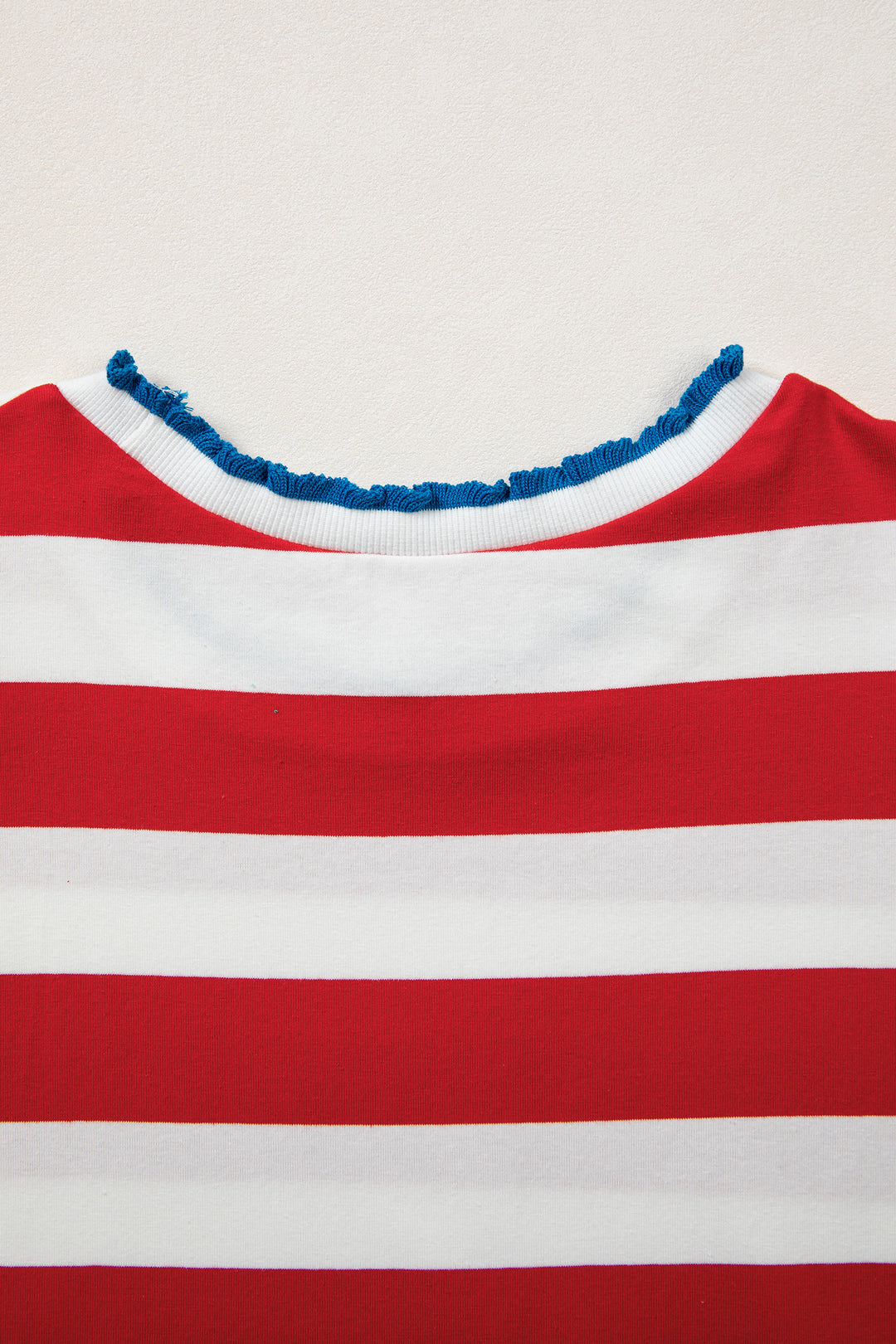Red Stripe Contrast Trim Round Neck Short Puff Sleeve Shift Mini Dress
