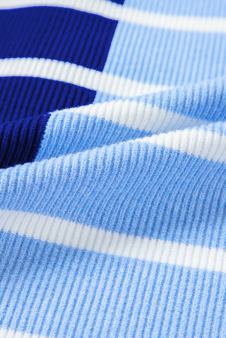 Sky Blue Stripe Colorblock Quarter Zip Collar Sweater Vest
