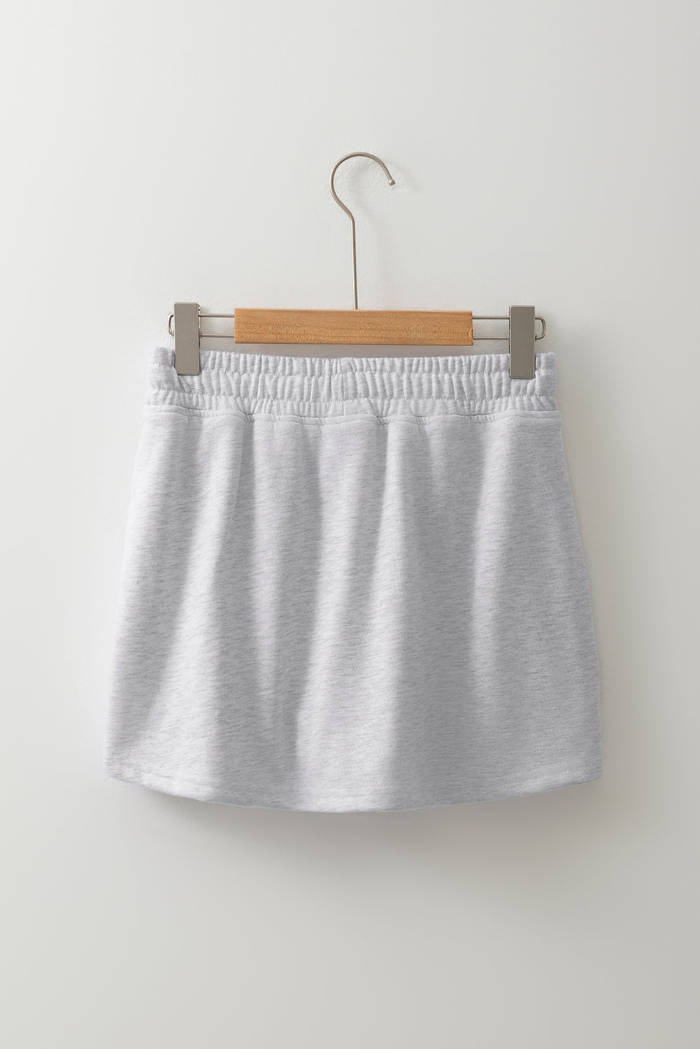 Light Grey French Terry Drawstring Elastic Waistband Mini Skort