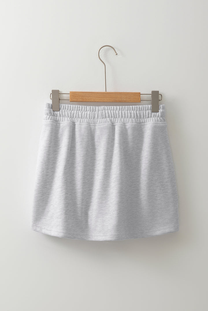 Light Grey French Terry Drawstring Elastic Waistband Mini Skort