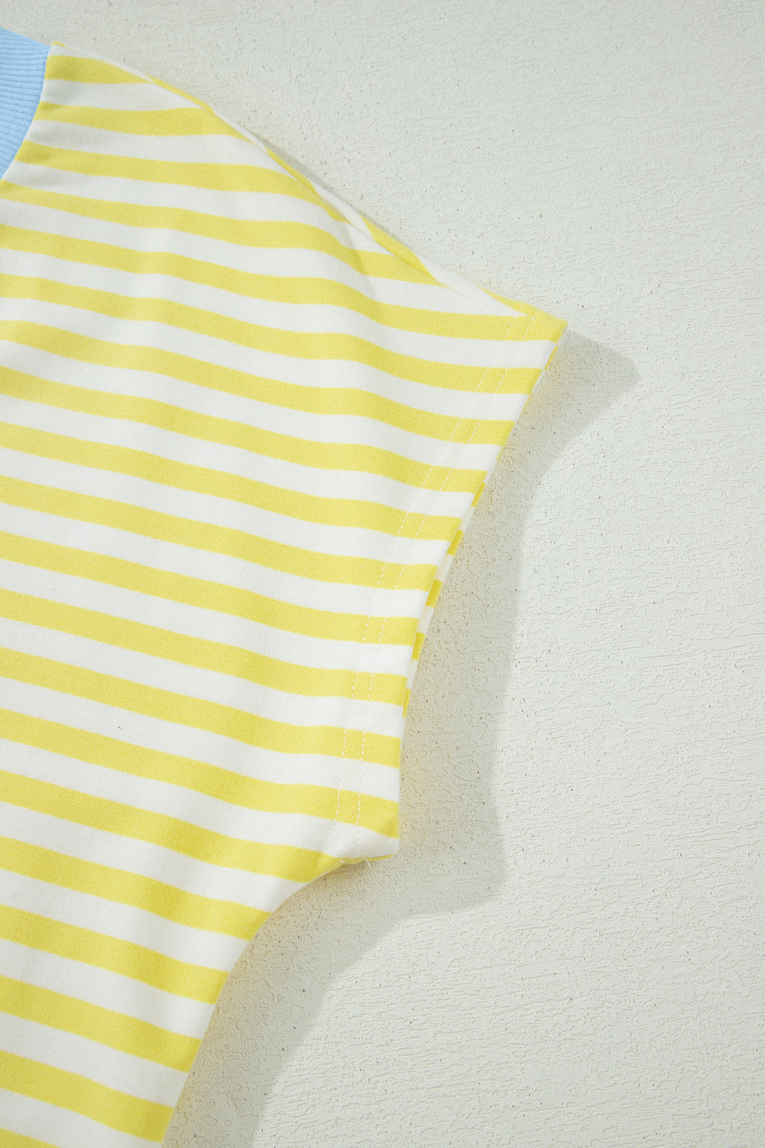 Yellow Stripe Colorblock Trim V Neck Tee Drawstring Elastic Waist Short Set