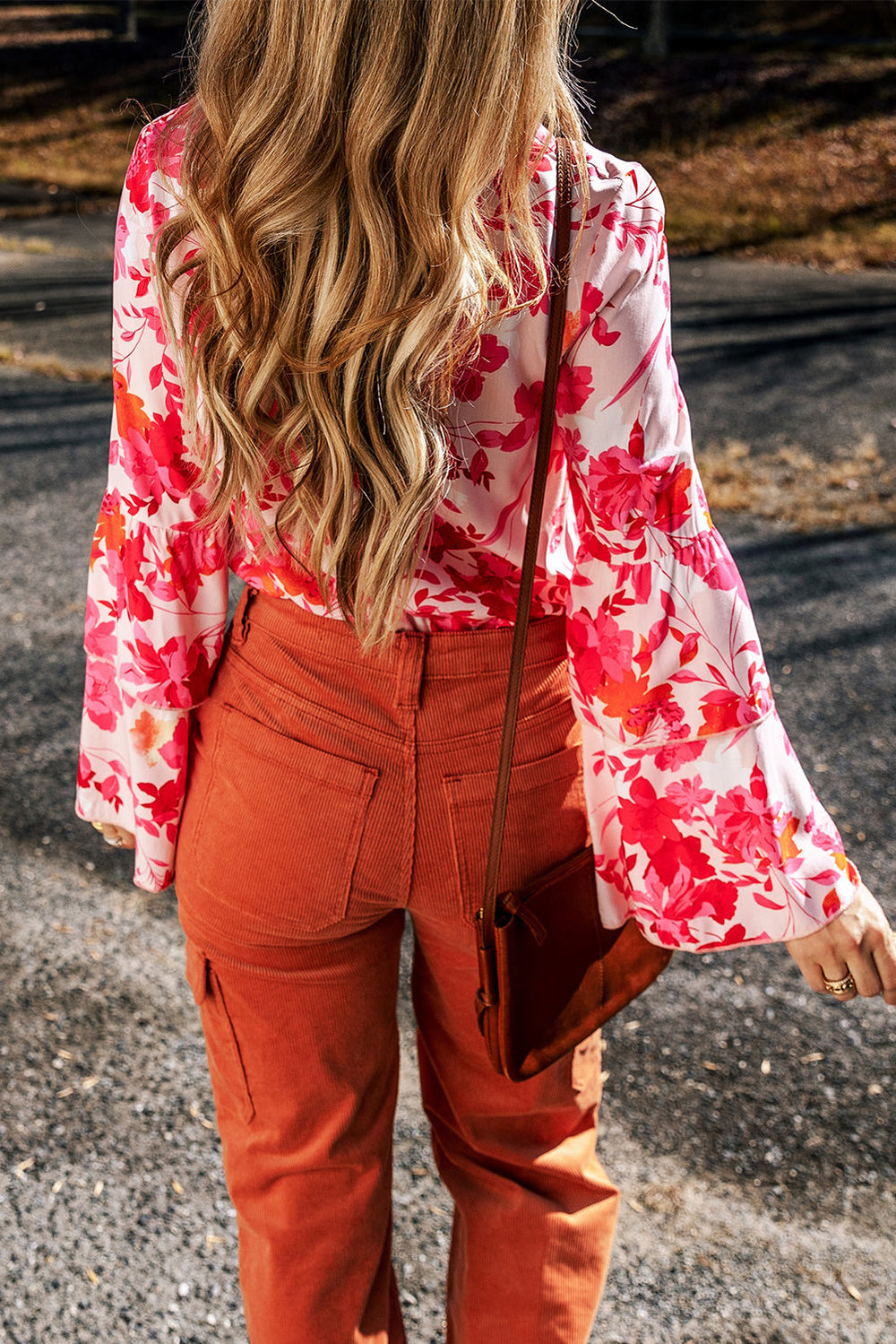 Floral Print Tiered Bell Long Sleeve Buttoned Bodysuit