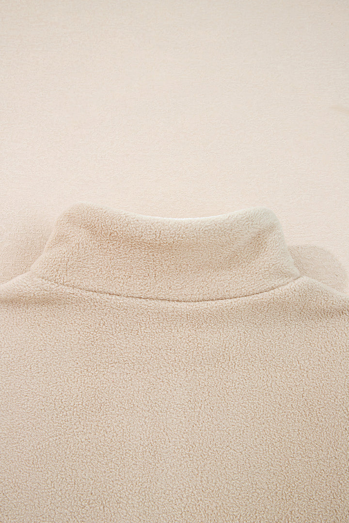 Fleece Colorblock Patchwork Zipped Neck Pullover Sweatshirt