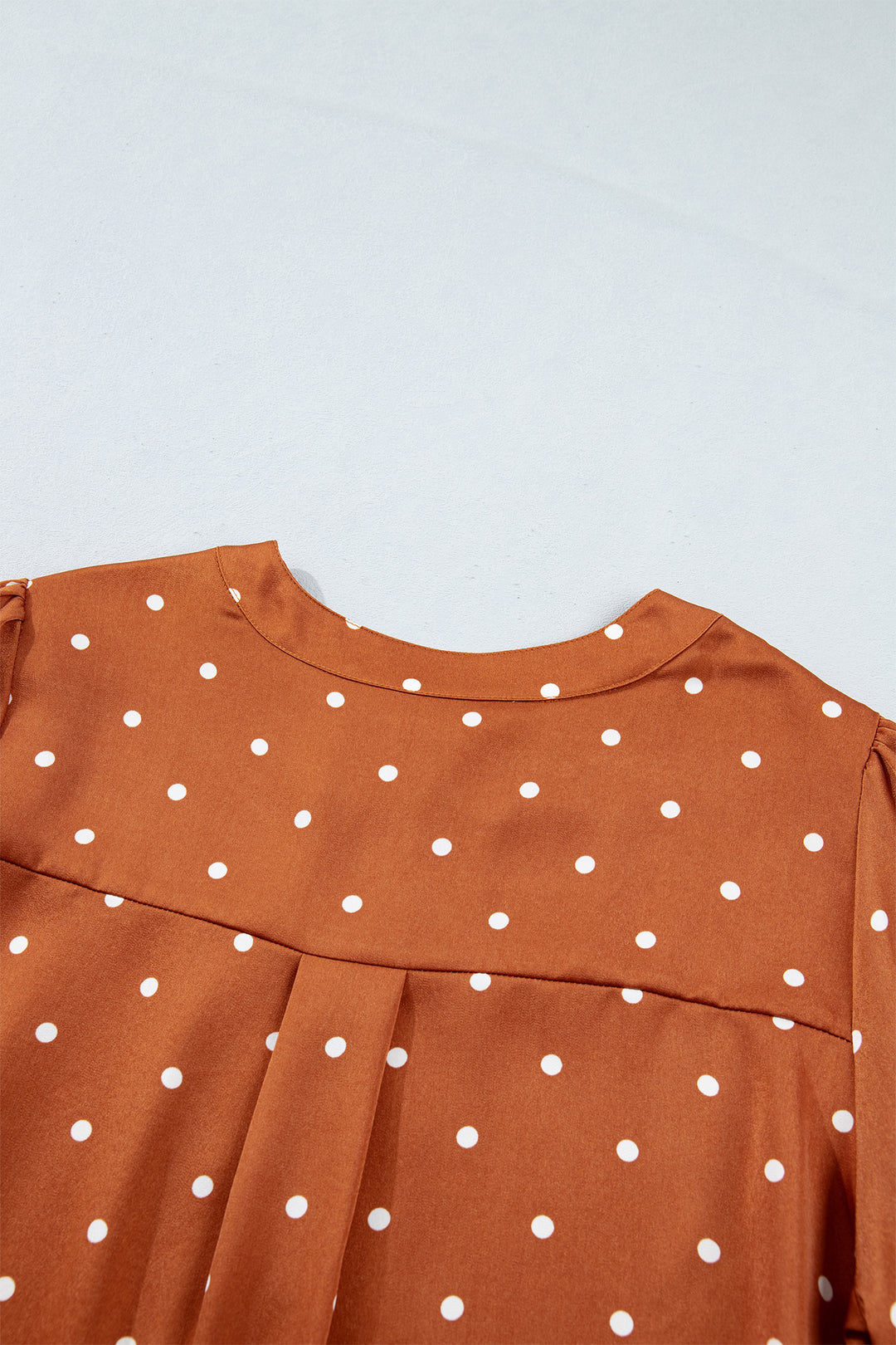 Brown Polka Dot V Neck Long Sleeve Blouse