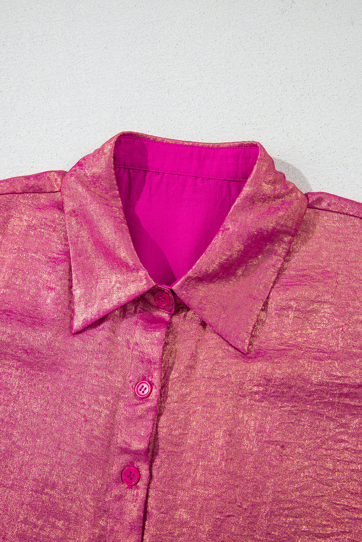 Metallic Sheen Short Sleeve Buttoned Front Casual Shirt
