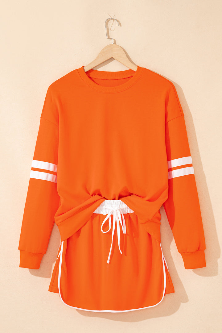 Orange Varsity Stripe Detail Pullover Mini Skort Set