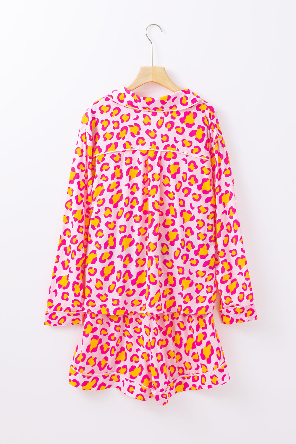 leopard print long sleeve shirt and shorts pajama set